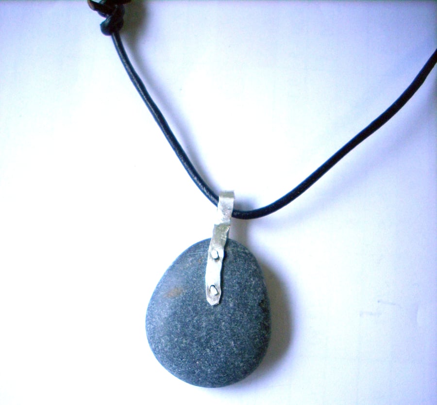 Natural Pebble Pendant with Silver