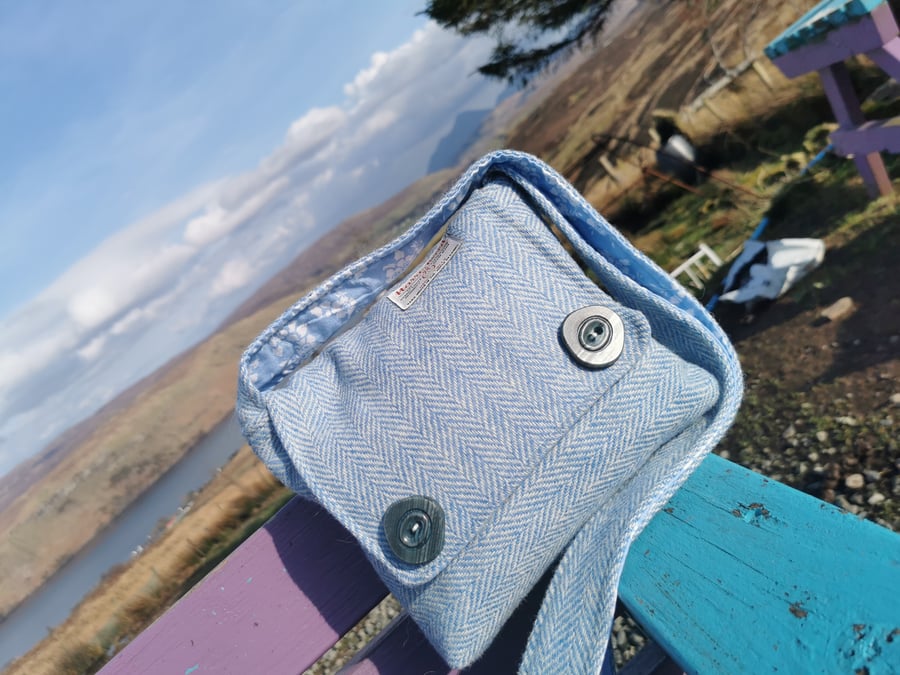 Harris Tweed crossbody bag with vintage buttons 