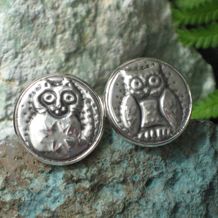  The Owl and the Pussycat Silver Pewter Cufflinks 