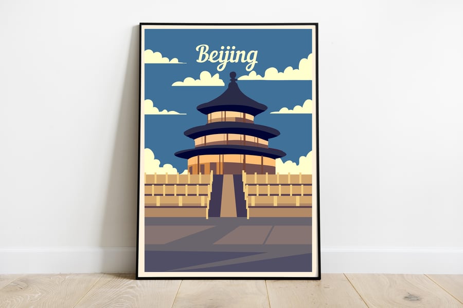 Beijing retro travel poster, Beijing print, China travel poster