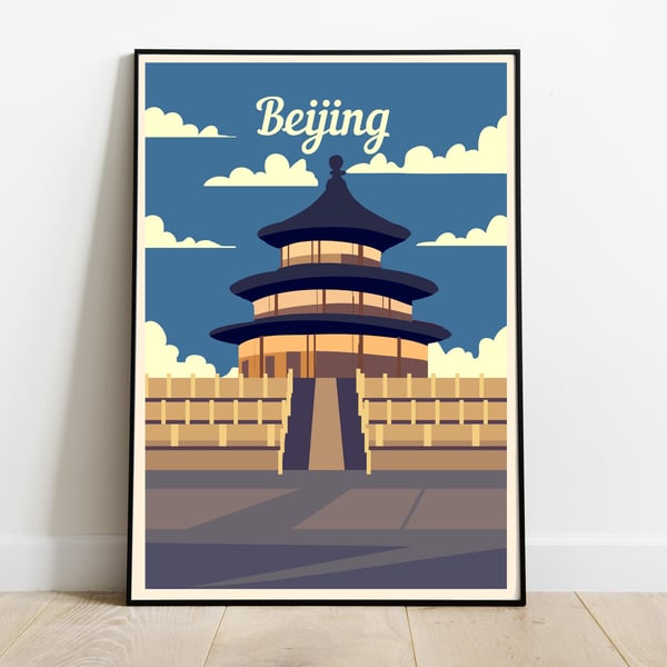 Beijing retro travel poster, Beijing print, China travel poster