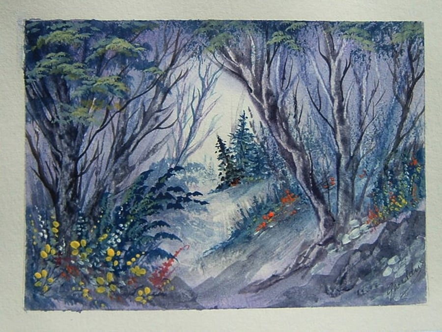 Watercolour woodland art painting ref 521