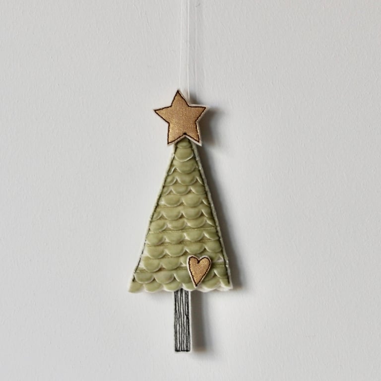 Sample 'Christmas Tree with a Metallic Star and Heart'- Hanging Decoration