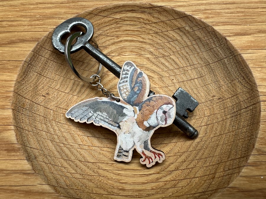 Barn Owl Wood Keyring