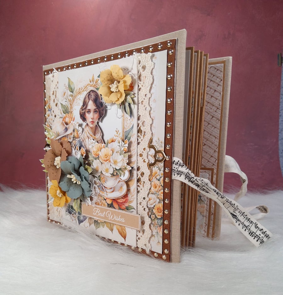 Vintage Handmade Scrapbook Album Holds 28 Photos. Floral & Lace Design