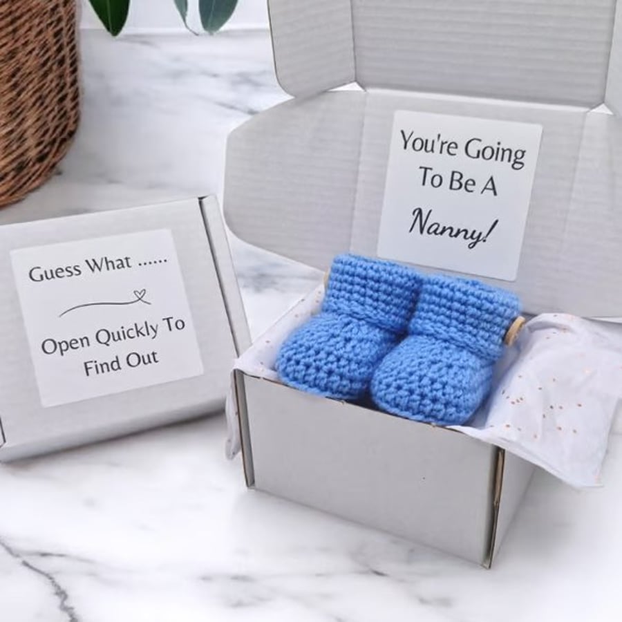 Nanny Pregnancy Announcement Gift Box – Baby Booties Reveal Gift
