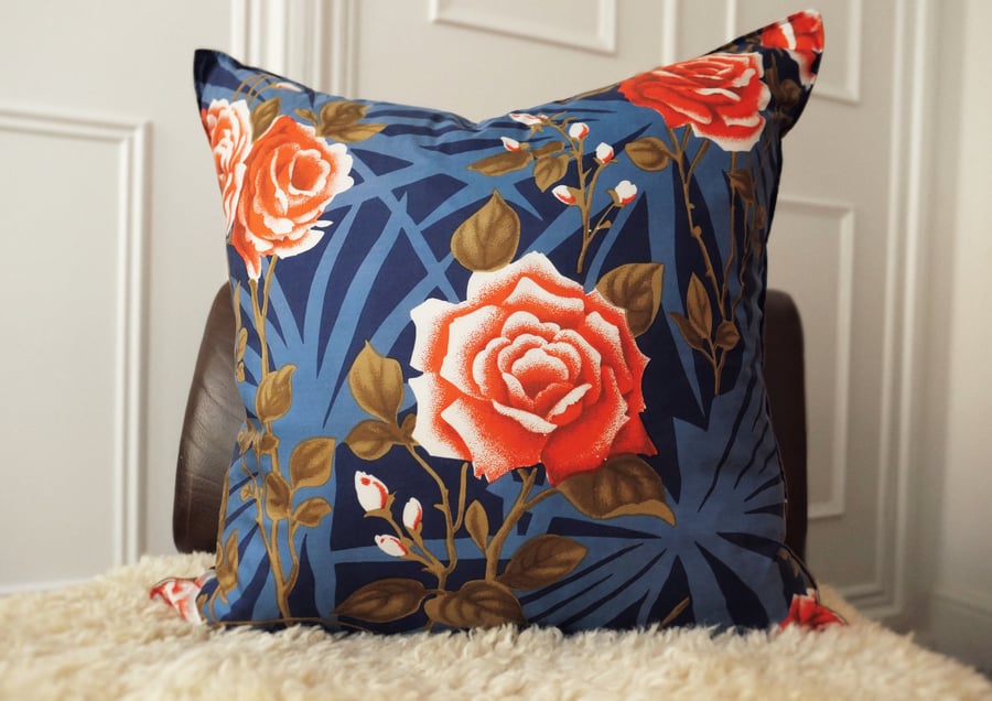 Japanese silk scarf Rose cushion (large)
