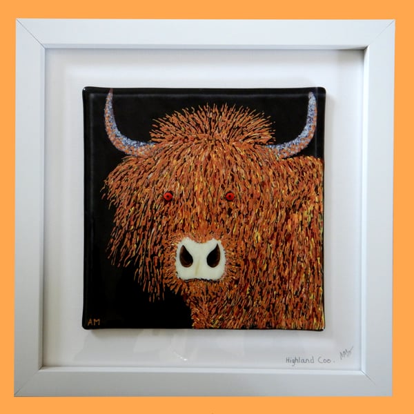 Handmade Fused Glass Highland Cow Picture