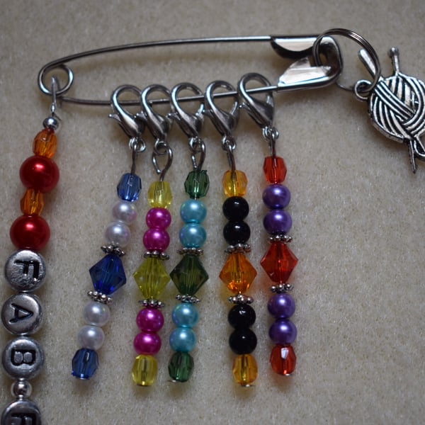Personalised Crochet Stitch Bag Charm and Markers