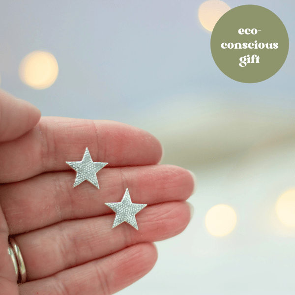 Recycled Silver Star Stud Earrings 