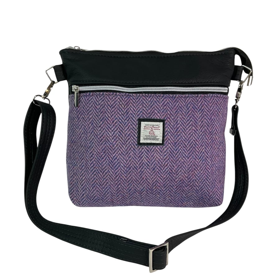 Genuine leather and Harris tweed handbag