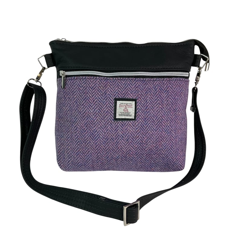 Genuine leather and Harris tweed handbag