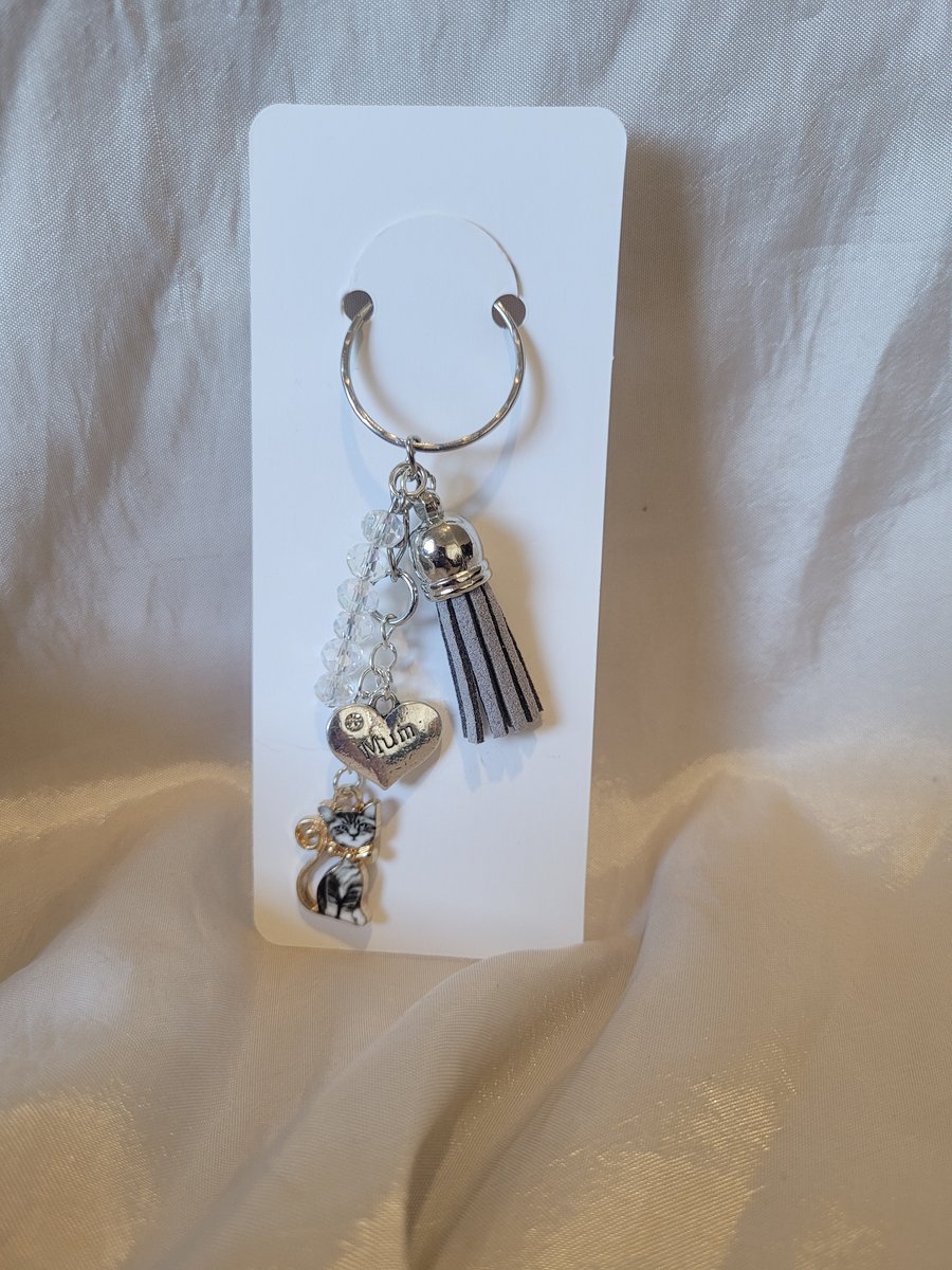 Mothers Day Beaded Keyring - Cute Cat