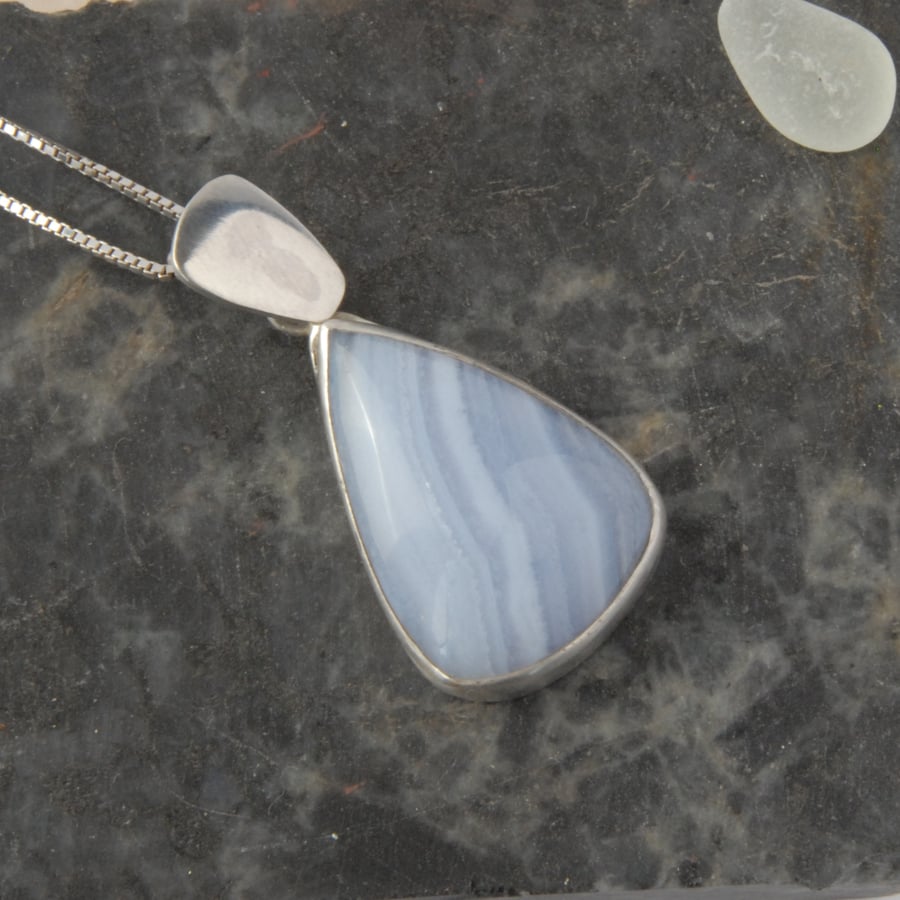 Sterling silver and blue lace agate pendant