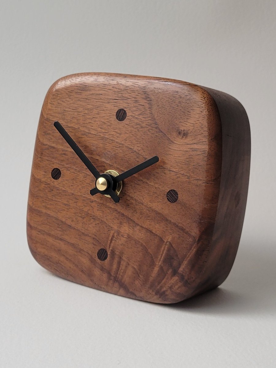 Desk Clock - American Black Walnut Ebony Dots Black Hands 