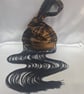 Tiger print faux fur fabric Japanese Knot bag with 48cm black tassel trim 