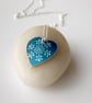 Christmas snowflake heart pendant in teal blue  - Image 1