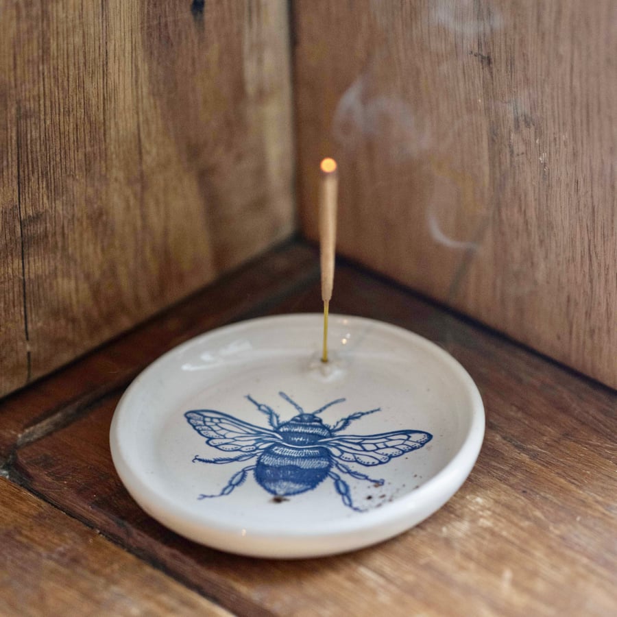 Ceramic Incense Stick Holder - Buzy bee illustration 