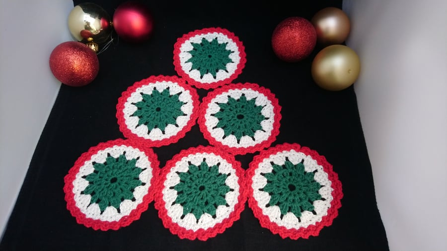 Christmas Coasters Crochet  A Set of 6 