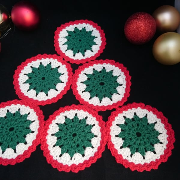 Christmas Coasters Crochet  A Set of 6 