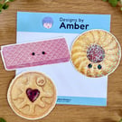 Biscuit Vinyl Sticker Set - Retro Jammy Dodger Pink Wafer Jam Cream Holographic