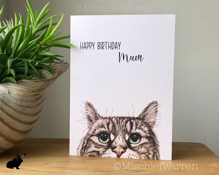 Grey Tabby Art Card - Personalised birthday card