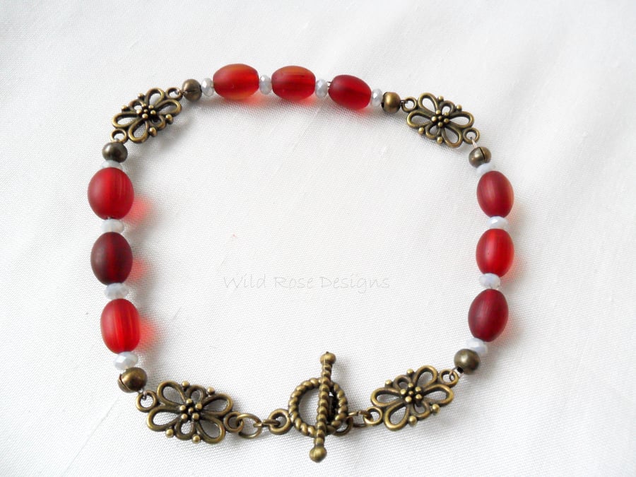 Red and grey beaded bracelet