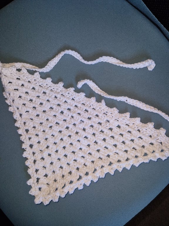 White cotton festival hair bandana - handmade crochet