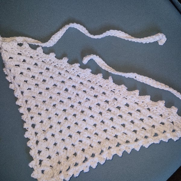 White cotton festival hair bandana - handmade crochet