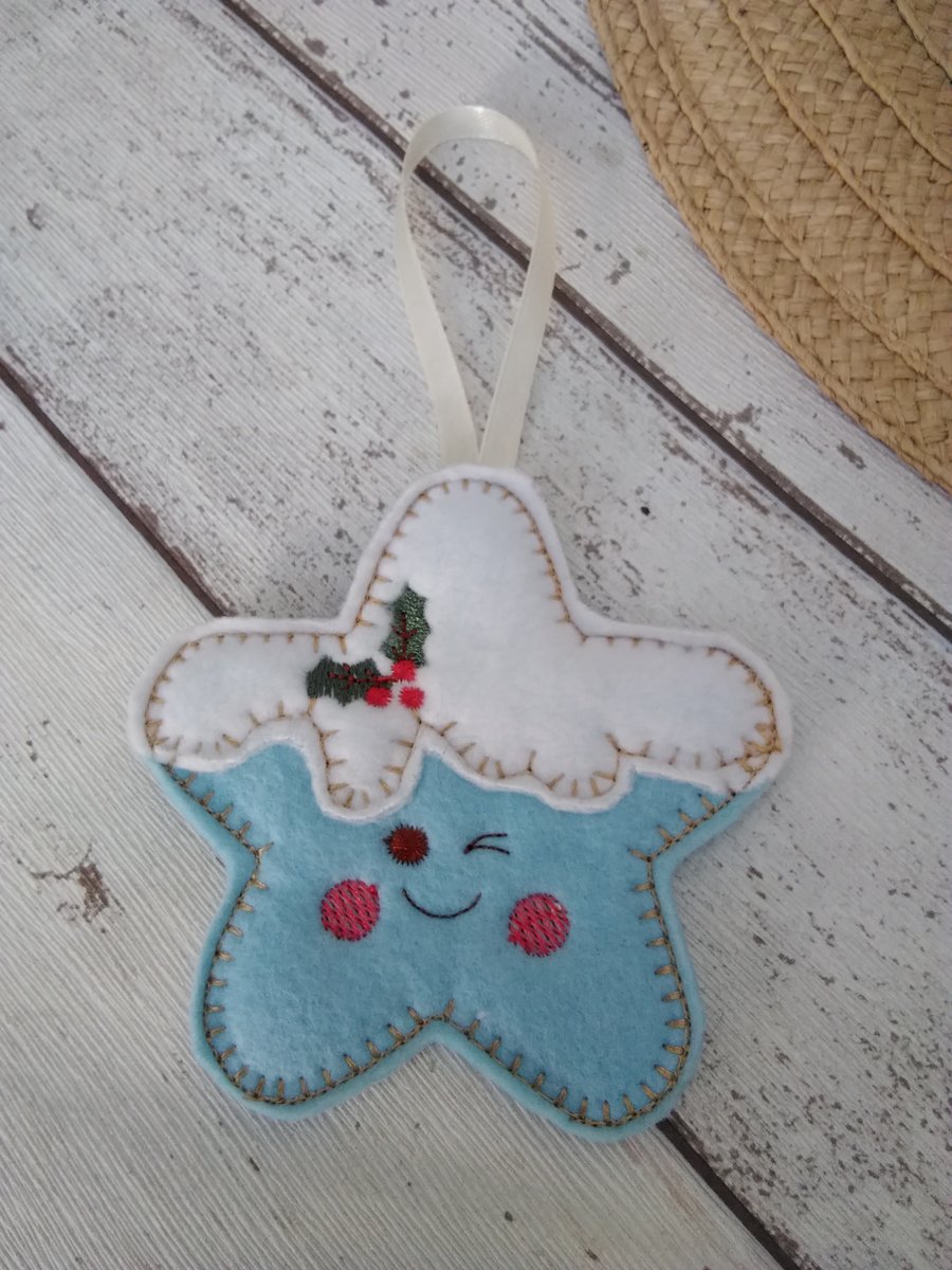 Star Felt Ornament Tree Red Blue or Red Cheeky 