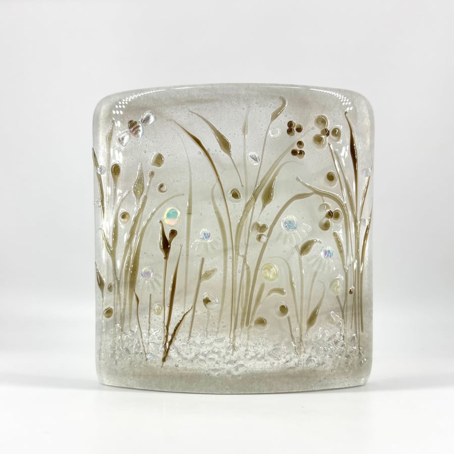 Curved Glass Panel - Wild Flowers in Neutral Tones