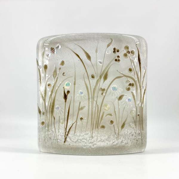 Curved Glass Panel - Wild Flowers in Neutral Tones