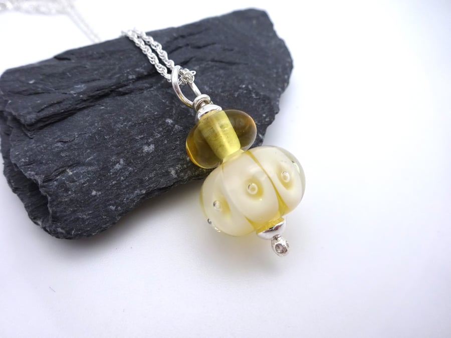 lampwork glass pale yellow bubbles necklace