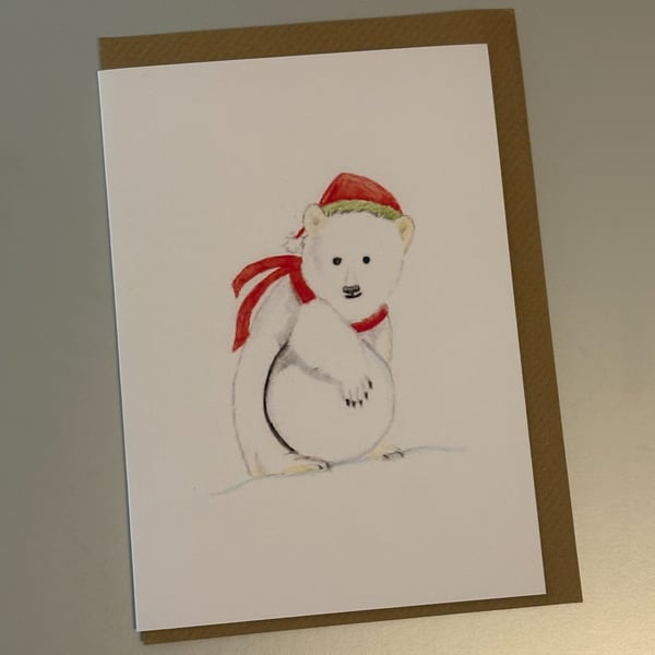 Polar Bear with Snowball A5 Greeting Cards 