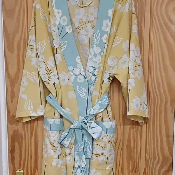 Kimono dressing gown yellow floral bath robe