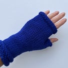 Fingerless Gloves Wrist Warmers Merino Wool Blue