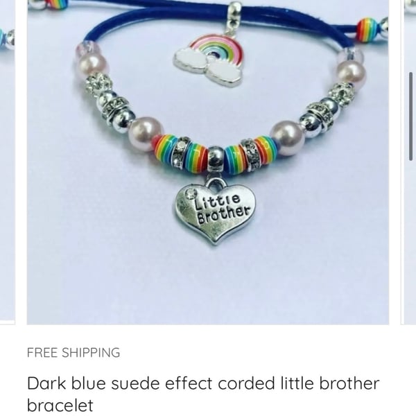 Little brother suede effect corded bracelet rainbow charm bracelet sibling gift 