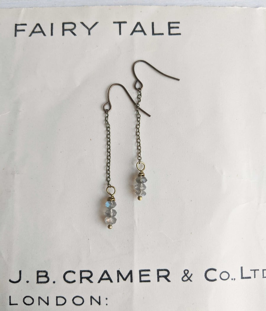 Labradorite Cluster gem earrings - on chain - long dangle - nickel free 