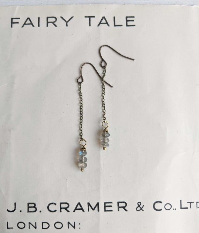 Labradorite Cluster gem earrings - on chain - long dangle - nickel free 