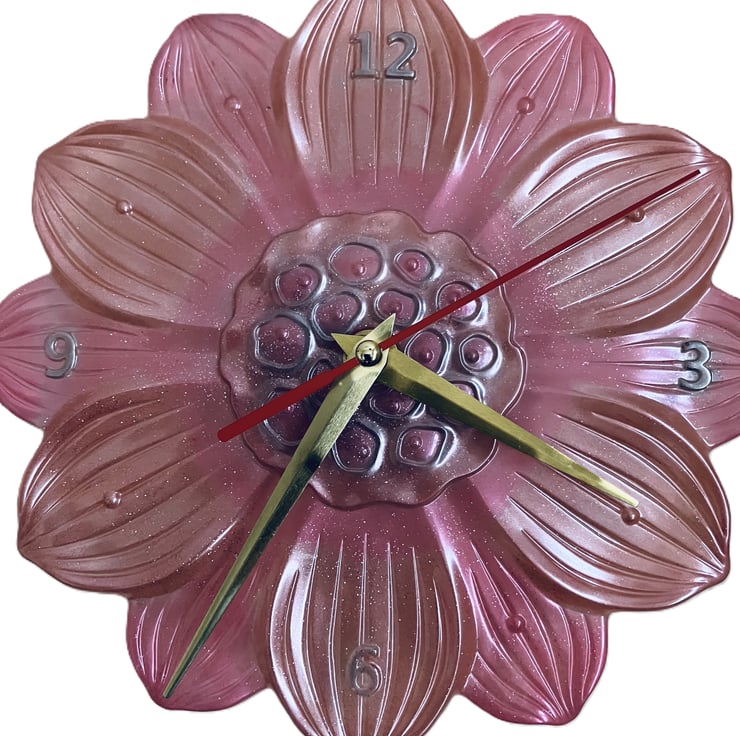 Pink Glitter Resin Flower Clock Quirky Bespoke ... - Folksy