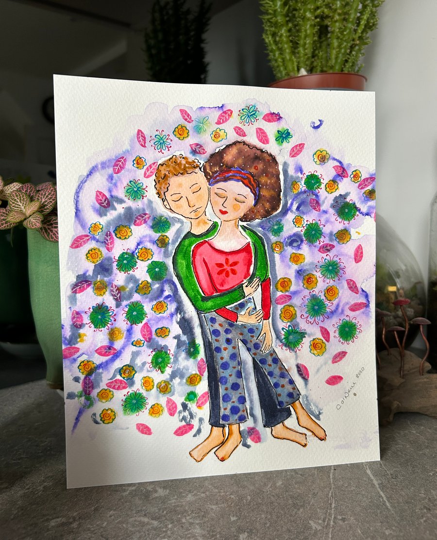 Loving - Original pen and ink drawing.  Romantic Gift