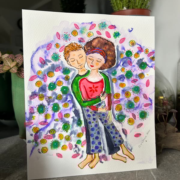 Loving - Original pen and ink drawing.  Romantic Gift