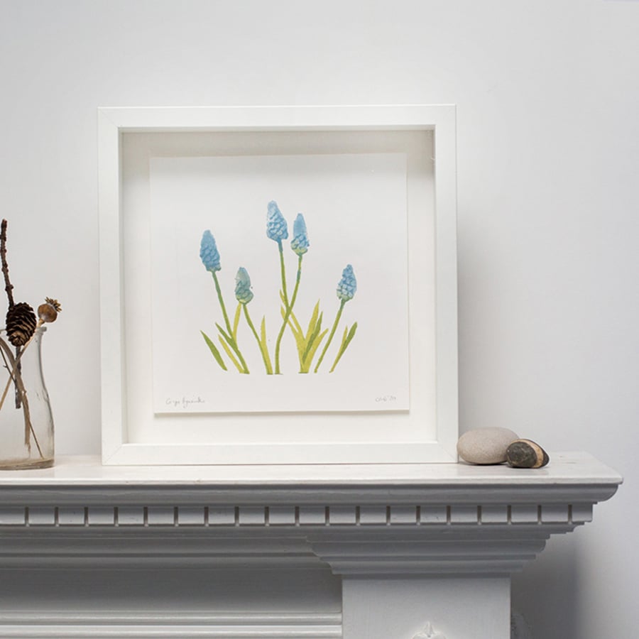 25x25: Grape Hyacinths - Lino print