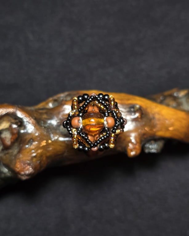 Brown Glass Adjustable Ring