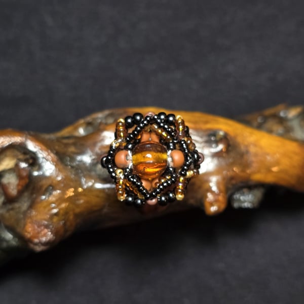 Brown Glass Adjustable Ring