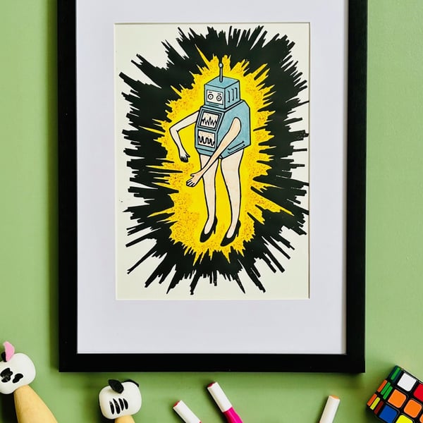 Robot print - Robot art print - Surreal print - Doll print  - Robot kids print 