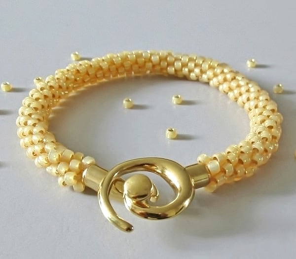 Frosted Glowing Golden Wheat Yellow Beaded & Braided Kumihimo Fashion Bracelet