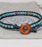 Duck egg blue sea sediment jasper and leather bracelet with wooden button  - Image 7
