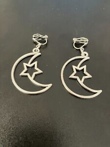 clip on earrings with large moon star tibetan silver charm