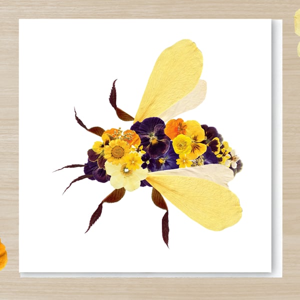 Bumble Bee, Pressed Flower Print Card